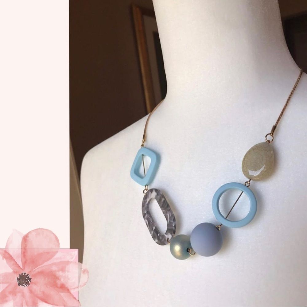 Geometric Acrylic Statement Necklace Blue Gray Green